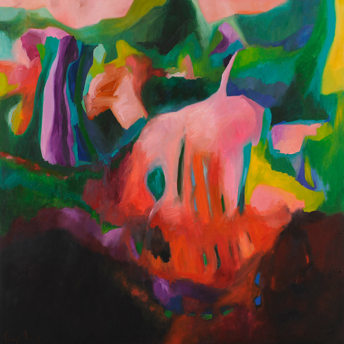 Gorgeous Gorges 2017, acrylic and mixed media on canvas, 158 x 158cm
