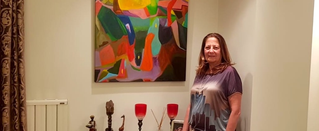Client with painting commission in Istanbul home.